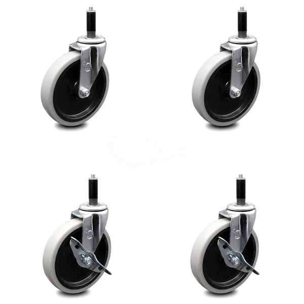 5 Inch Thermoplastic Wheel 1 Inch Expanding Stem Caster Set with 2 Brakes